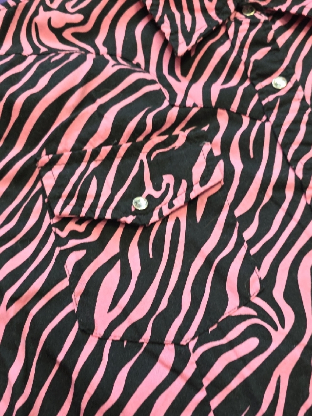 Womens's Pink & Black Zebra-Print Button Down Shirt - Picture 8 of 13